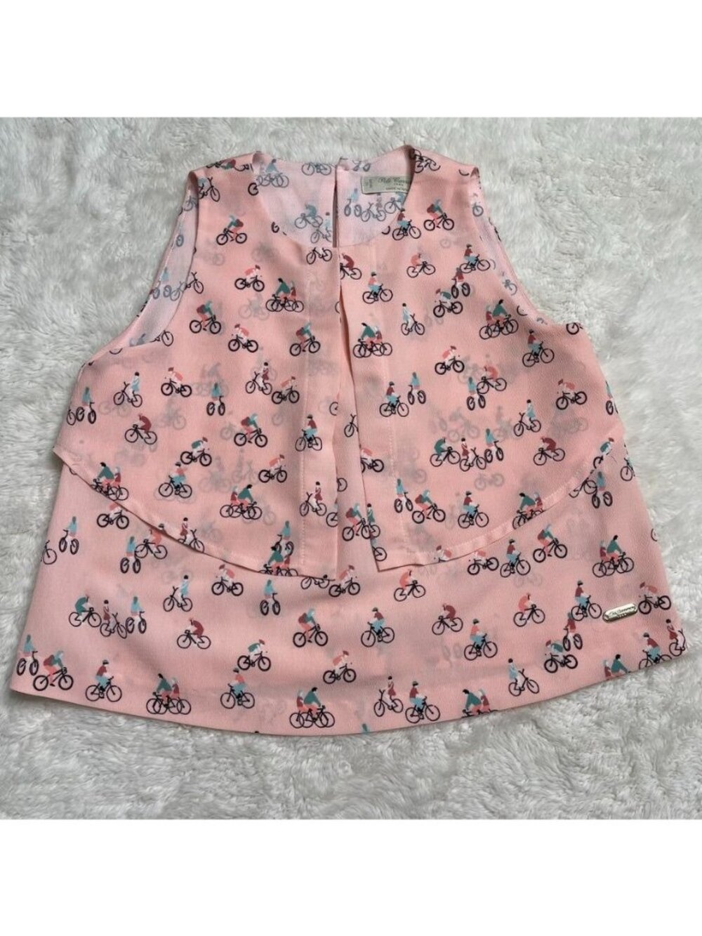 Pili Carrera Spain Girls 10 Y Pink Bicycle Print Tiered Layered Sleeveless Top